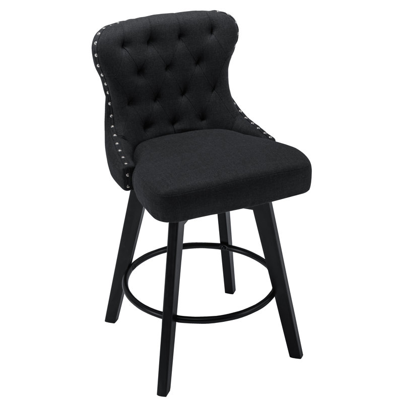 Arelly Swivel Upholstered Counter Stool, Fabric - Black