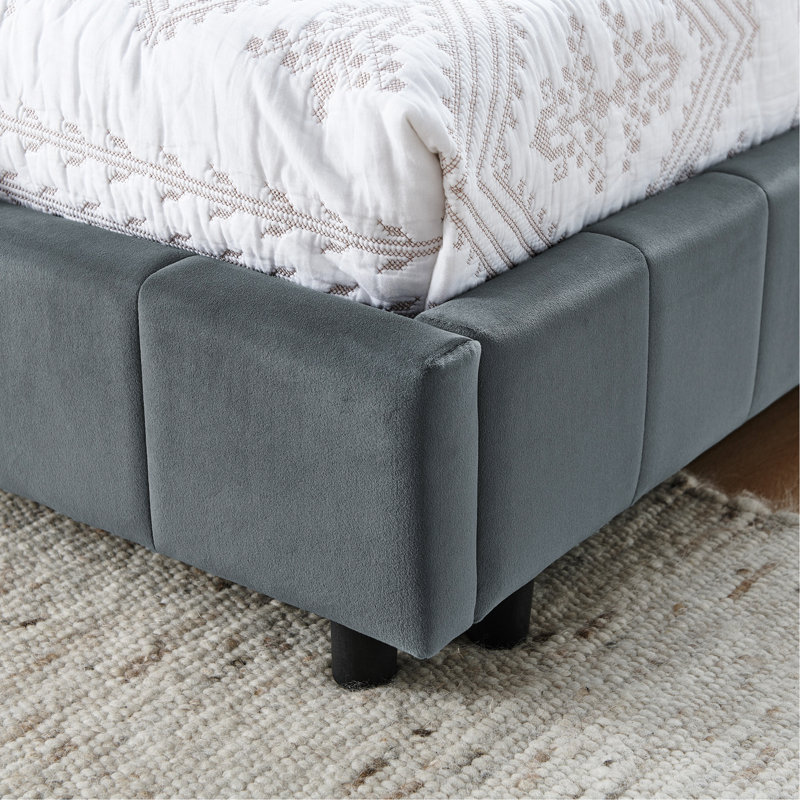 Full Size Upholstered Tufted Bed Frame, Sofa Bed Frame With Comfortable Backrest And Armrests, Full Size Bed For Bedroom, Living Room,Velvet, Grey(80.5''*59''*30.5'')