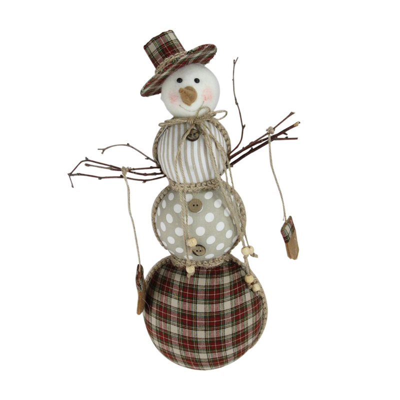 Décoration de Noël bonhomme de neige écossais brun et blanc 15,75 po