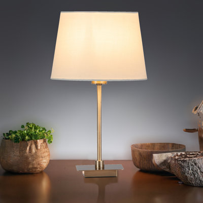 Square Stick Antique Brass Metal Bedside Table Lamp 