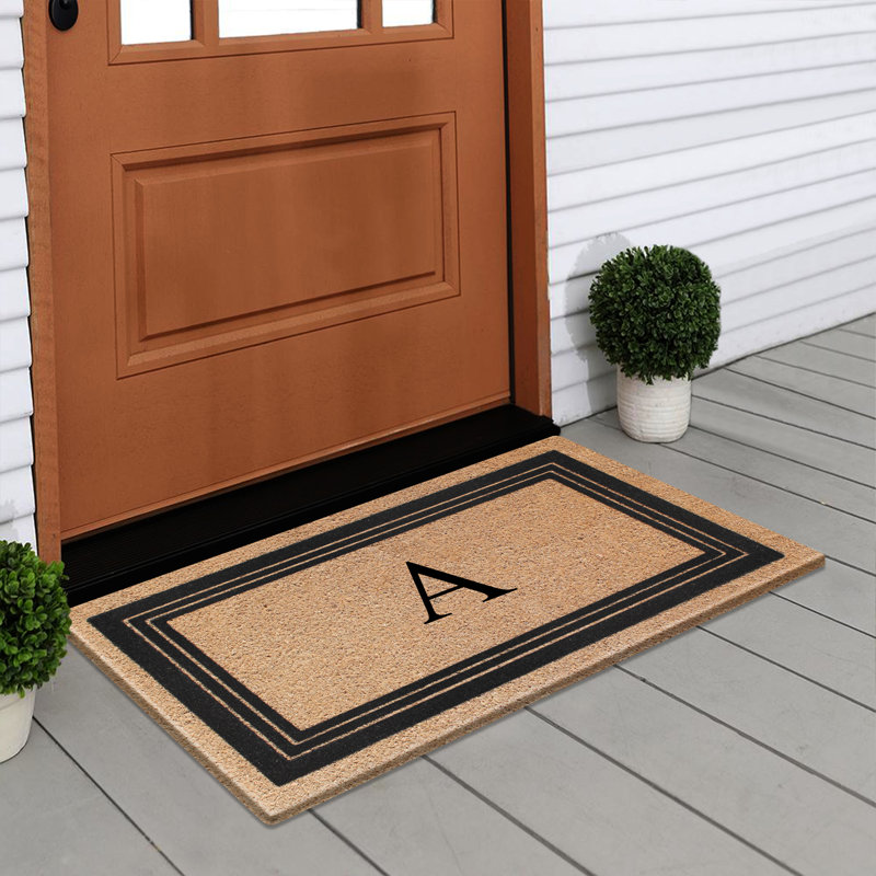 Monogrammed Triple Classic Border Natural Coir Door Mat with PVC Backing – Heavy-Duty, Anti-Shed & Easy to Clean, 30" x 18"