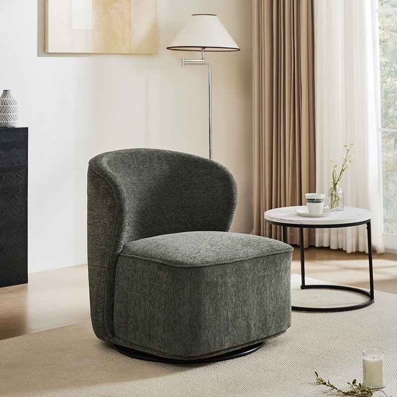 Elanora Upholstered Swivel Barrel Chair, Dark Green, Linen