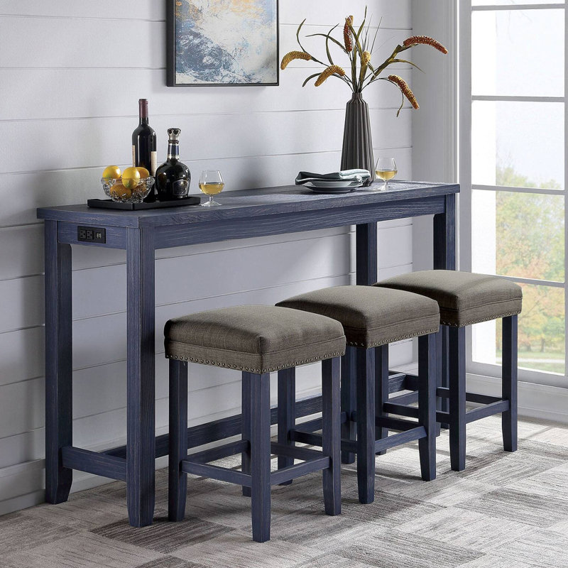 L 64,4 po et l 15,4 po transitionnel 4 pièces Comptoir Ht. Ensemble de table, bleu antique, Bleu antique