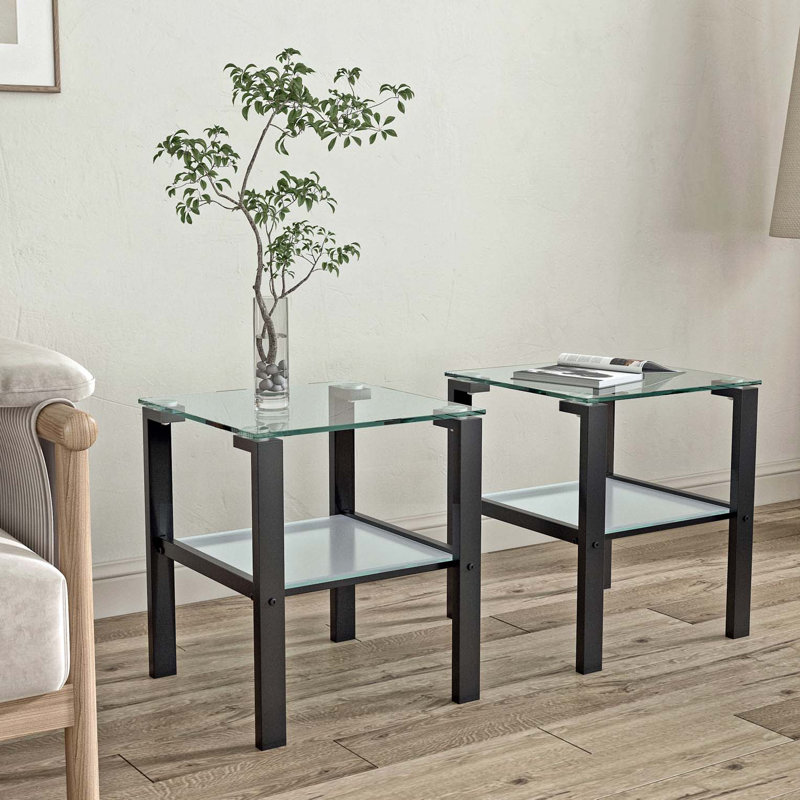 Table à thé en verre transparent à deux couches, polyvalente et élégante pour toute pièce.