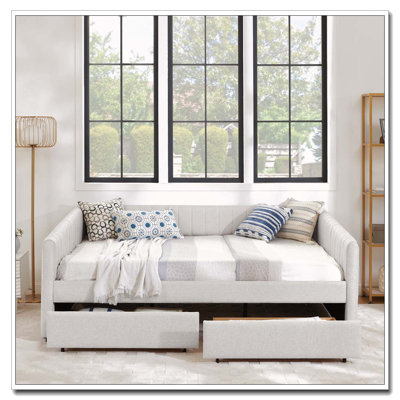 Linen Upholstered  Daybed with 2 Drawers