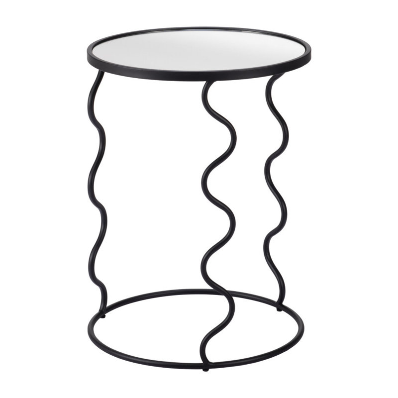 Bastia Black Round Glass and Metal Accent Table