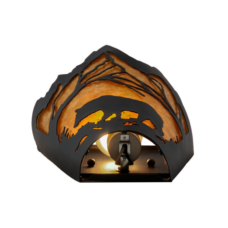 Rustic Bear at Dawn 12" Dimmable Black Steel Sconce
