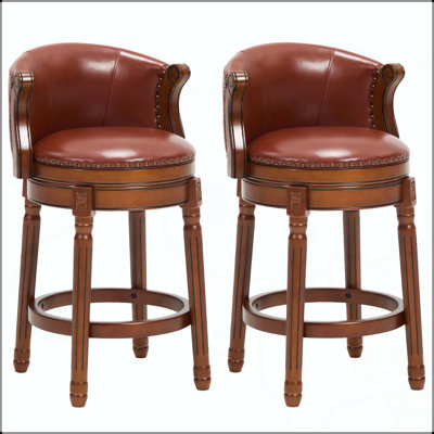 Cow top Leather Wooden Bar Stools, 360 Degree Swivel Bar Chair with Backs,Bar height Couner Height Barstools  for Home Kitchen Dining Room and Bar Room(brown 1pc)