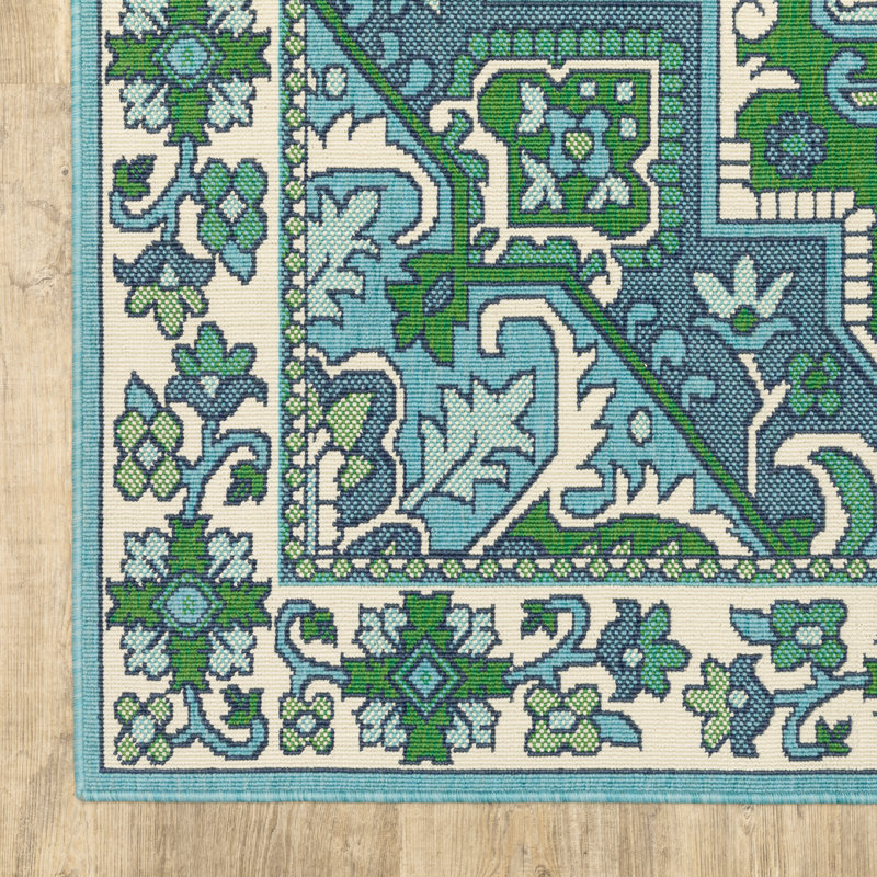 Tapis bleu / vert Aganlane, Rectangle 1 pi 10 po x 2 pi 10 po