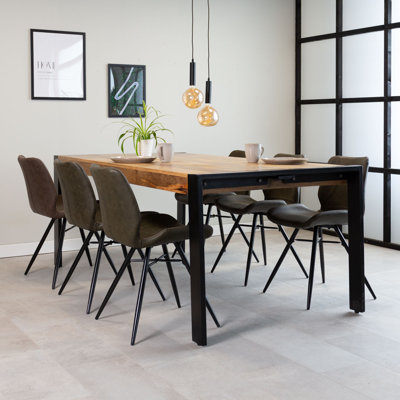 Bindy Solid Wood Top Metal Base Dining Table