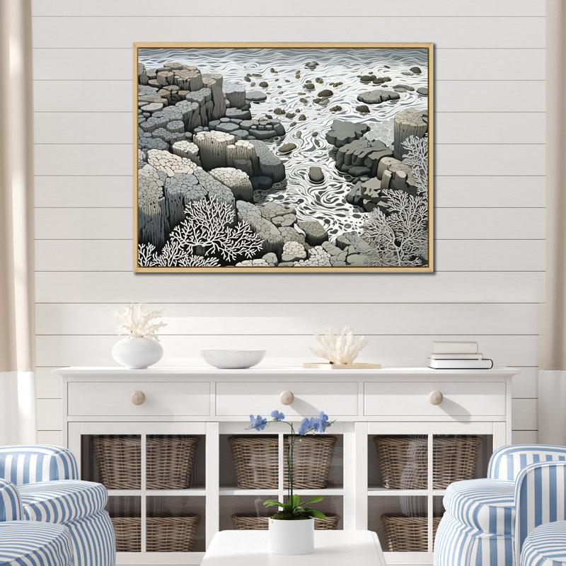 «Gray Abstract Landscape III», reproduction sur toile, Cadre naturel flottant, H 24 po x l 32 po