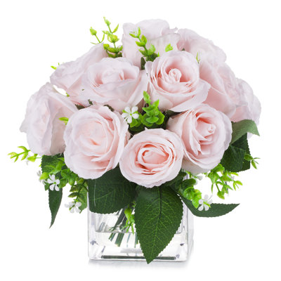 Faux Silk Rose Arrangement in Vase