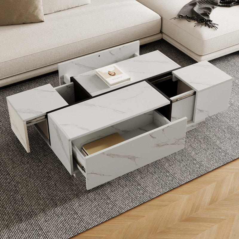 Rectangular Sliding Top Coffee Table With 2 Drawers And 2 Hidden Storage