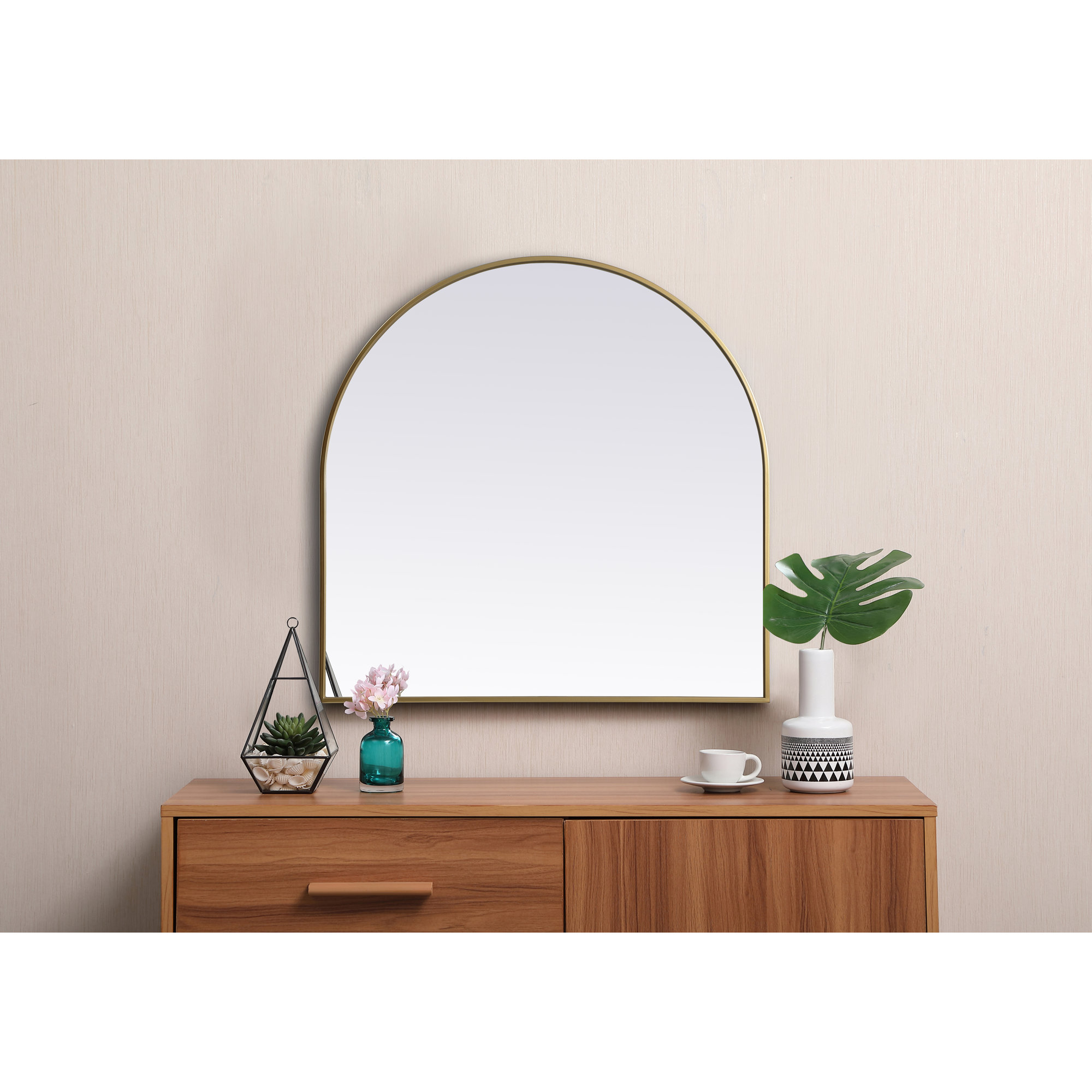 Sabine Metal Arch Wall Mirror, Brass, 36" x 36"