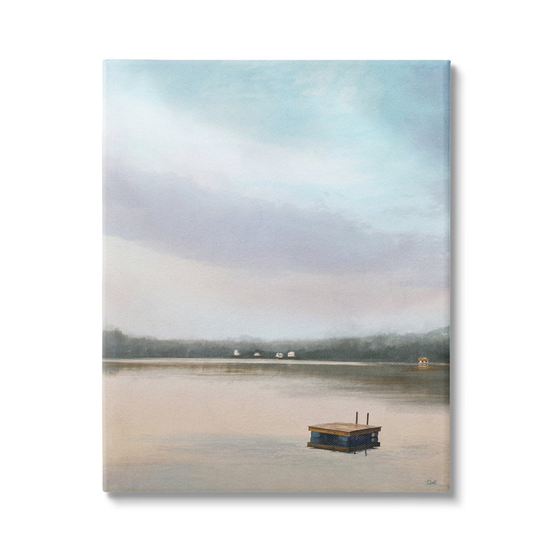 «Lone Floating Dock Serene Lake View Pastel Sky» par Amy Hall - peinture sur toile, H 20 po x l 16 po x P 1,5 po