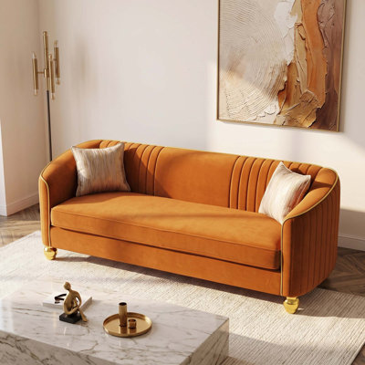 Canapé moderne en velours, canapé rembourré 3 places avec pieds en métal, canapé d'appoint de luxe pour le salon, canapé d'appartement confortable avec coussin de siège amovible