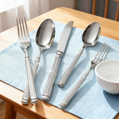 10-Piece Stainless Steel Flatware Set, 18/10 Dishwasher Safe Silverware With Roman Column Embossed Design And Mirror Polish Finish For Wedding, Home, And Restaurant Use