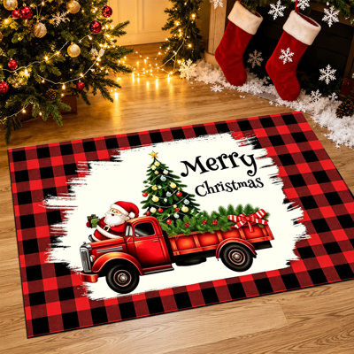 Tapis de porte antidérapant pour l'intérieur et l'extérieur, motif sapin rouge et cadeaux de Noël, 61 x 91 cm