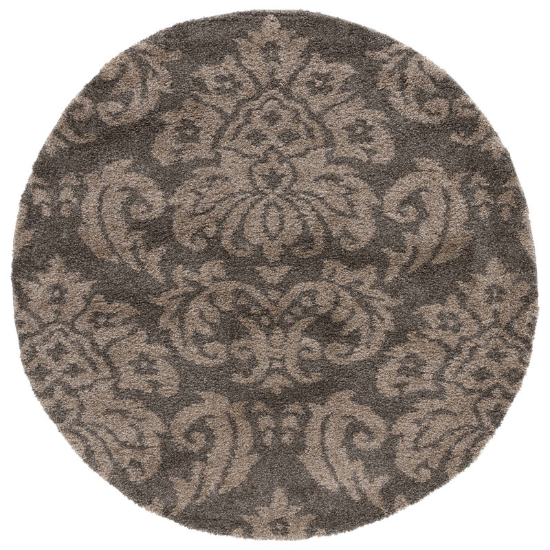 Tapis floral fumé / beige Ellyona, Rond 6 pi 7 po