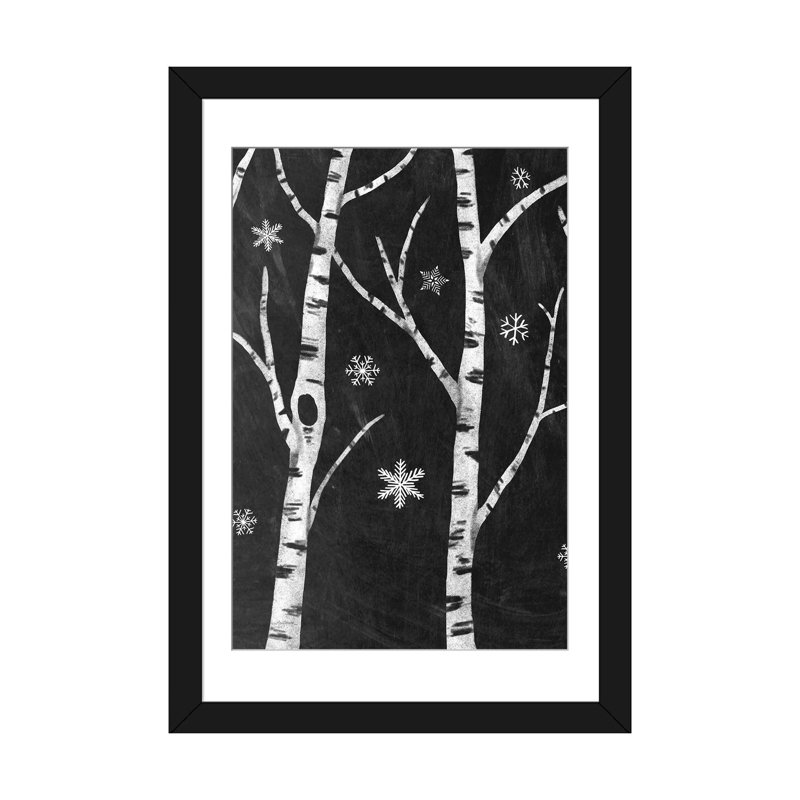 « snowy birches ii » par mary urban, impression sur toile, H 24 po x l 16 po x P 1 po, Papier avec cadre noir, Blanc