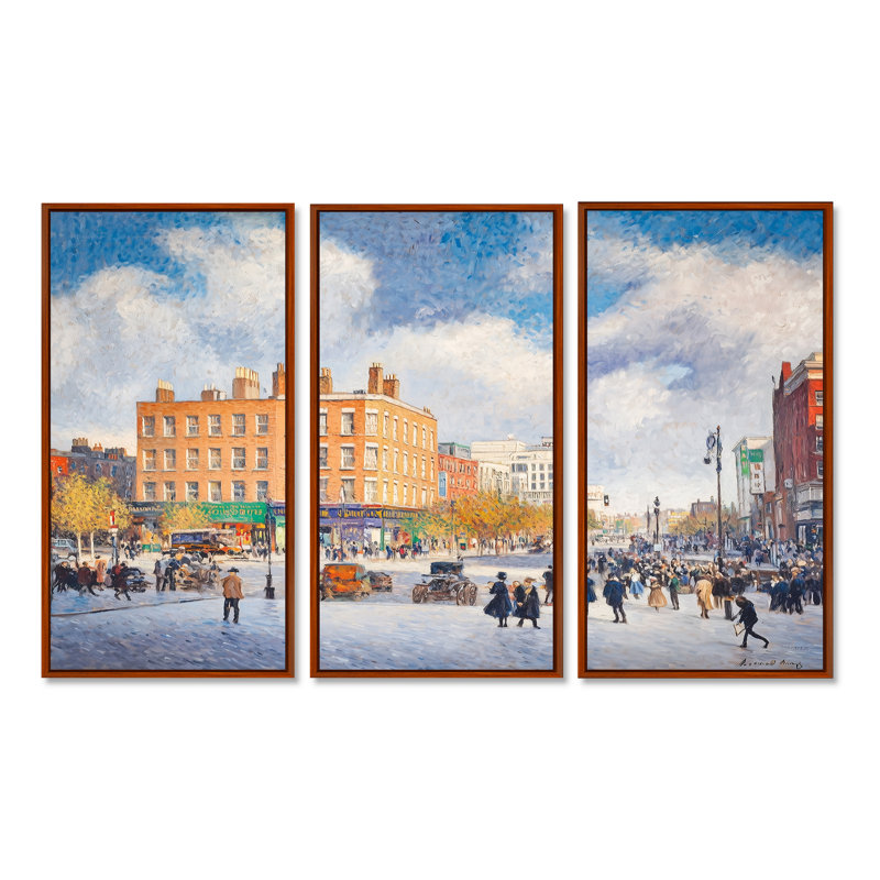 Dublin Fair City I - ensemble d'art mural Dublin, 28" H x 36" W, Reproduction avec cadre flottant, Brun
