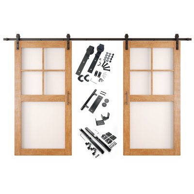 Portes de grange non assemblées et finies en verre givré de 26 po x 80 po à 5 lumières Homacer Early American