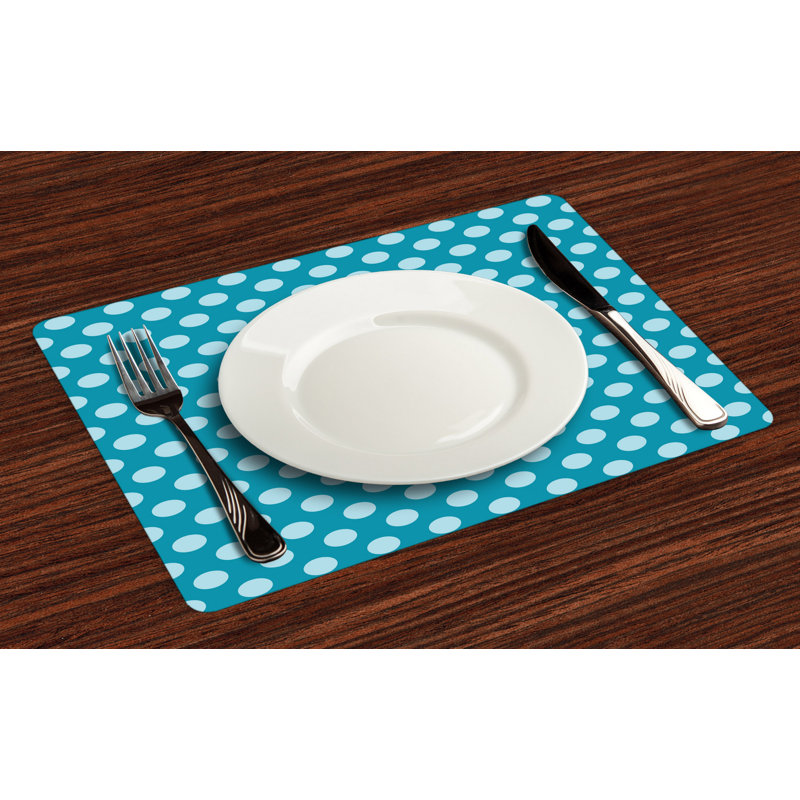Polyester Polka Dots Rectangle Placemat, Pale Blue