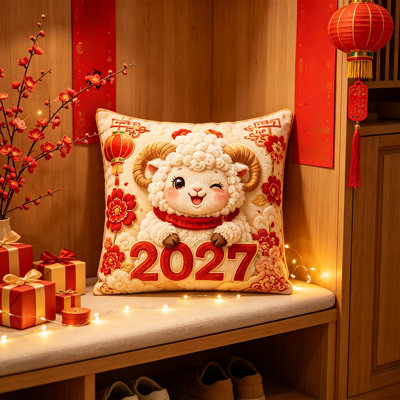 Taie d'oreiller décorative de Noël avec un agneau mignon, coussin en fibre de polyester, taie d'oreiller décorative