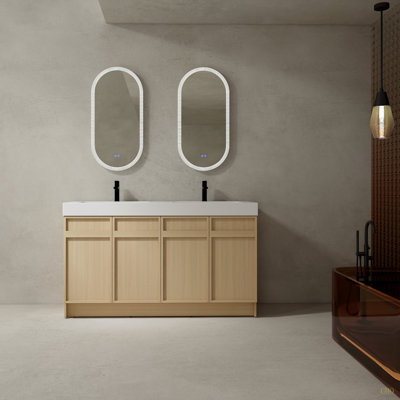 60" Freestanding Bathroom Vanity With  Double Resin Sink & 4 Soft-Close Cabinet Doors (KD-PACKING)
