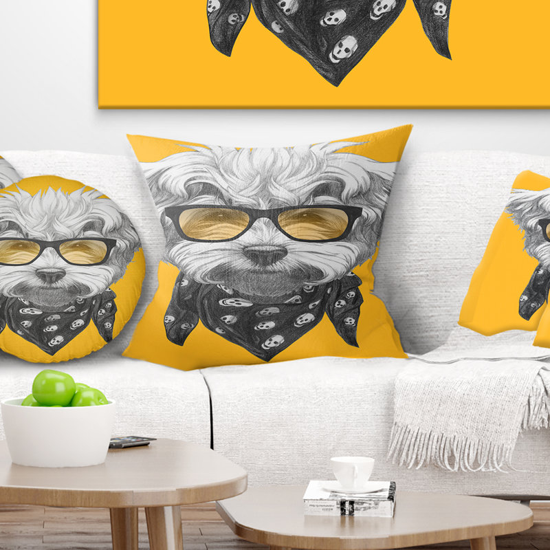 Caniche maltais avec lunettes de soleil - coussin imprimé animal, 16 po x 1 po, Coussin décoratif