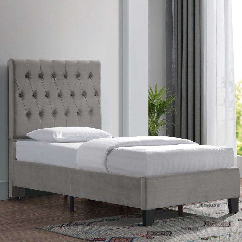 Kayden Upholstered Standard Bed, Twin, Light Gray