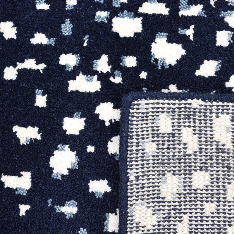 Louis Animal Print Hand-Knotted Wool/Cotton Ivory Area Rug, Rectangle 3' x 5', Blue