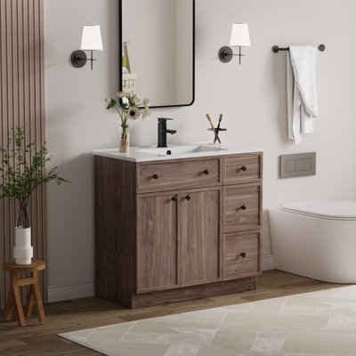 Jadaya 36 Inch Single Sink Bathroom Vanity Set With Resin Sink Top, Assembly Required