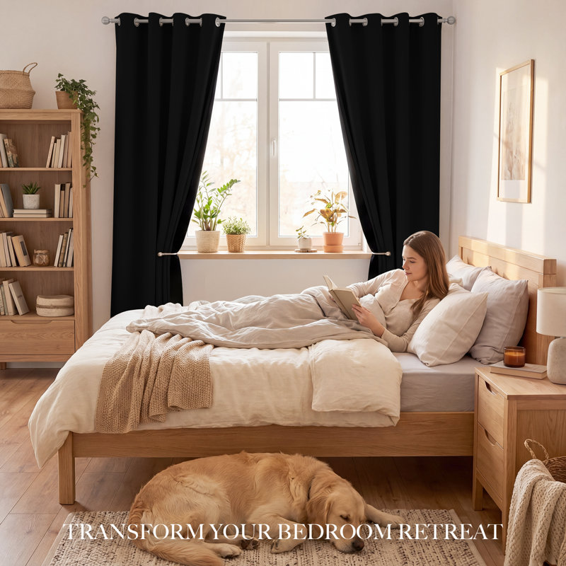 100% Blackout Window Curtain Panels, Cold and Full Light Blocking Drapes with Black Liner for Bedroom, Thermal Insulated Draperies, 2 Pieces
