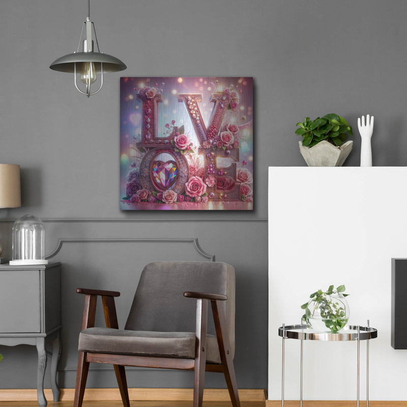  «Love In Pink» par Rey Klimt, art mural en métal, 24 po x 24 po, H 24 po x l 24 po