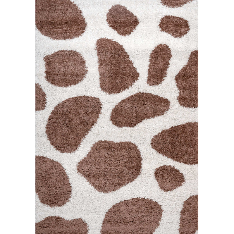 Moodi Modern Shaggy Area Rug Abstract Pebble Design, Rectangle 80 x 150 cm, Off-White/Terra
