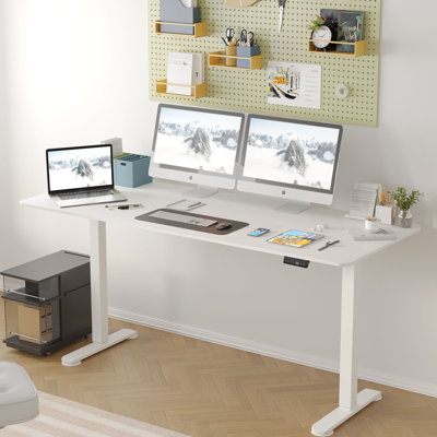 Height Adjustable T-Shaped Computer Desk 180 x 80cm Electric Standing Desk with USB Charging