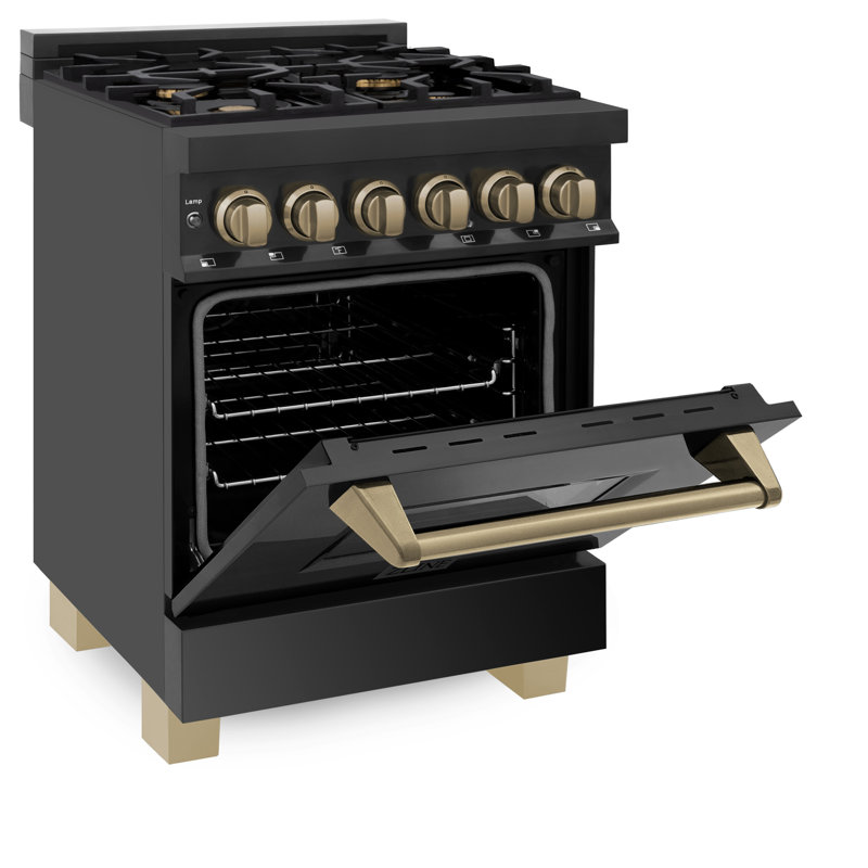 ZLINE Autograph Edition 24 in. 2.8 cu. ft. Legacy Dual Fuel Range with 4 Burner Gas Cooktop and Electric Convection Oven in Black Stainless Steel