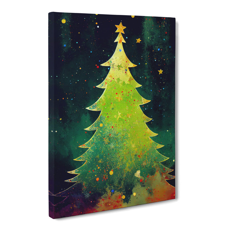 Christmas Tree Paint Splatter - Wrapped Canvas, 50cm H x 35cm W x 3cm D