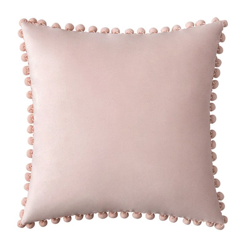 Rubie Pom-poms Velvet Reversible Throw Pillow, 18" x 18", Pink