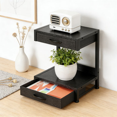 2-Tier Desktop Printer Stand With Fabric Drawers And Storage Shelf, Heavy-Duty Steel And Wood Office Organizer For Printer, Scanner, Fax Machine And Supplies