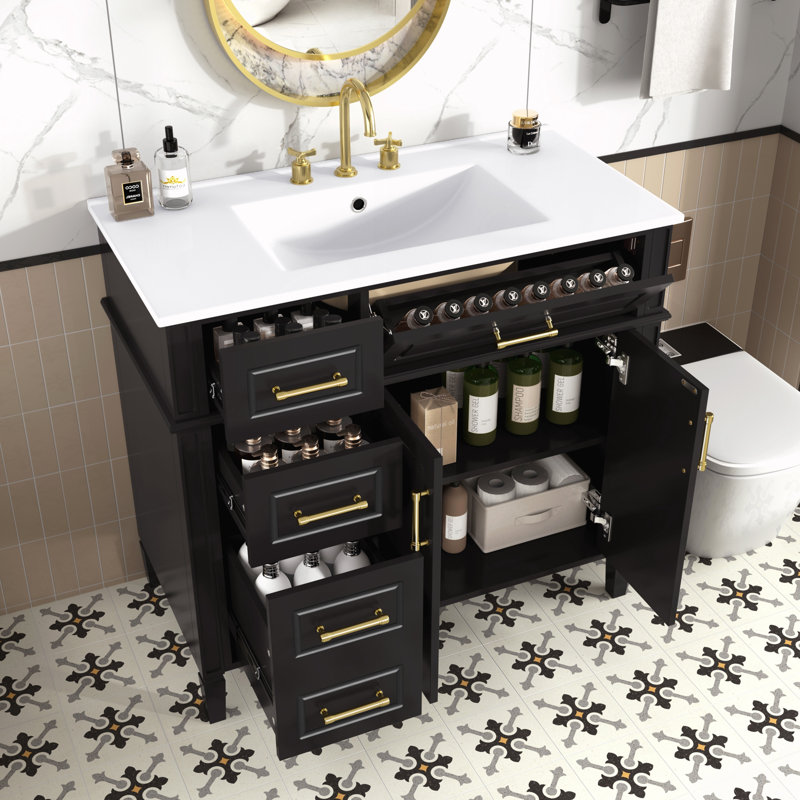 Meuble-lavabo de salle de bain avec lavabo, Black
