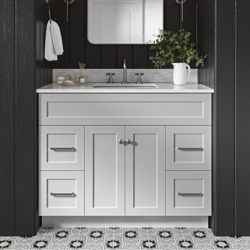 Partham 43'' Single Bathroom Vanity with Carrara Marble Top, Gray