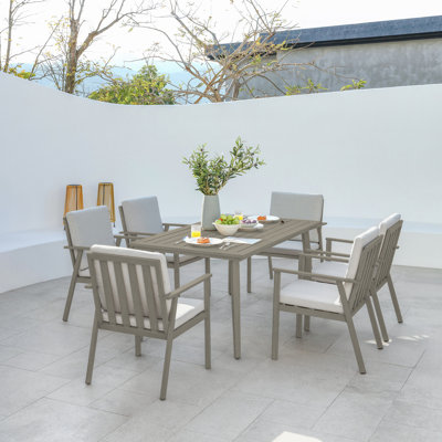 Ensemble de salle à manger d'extérieur 7 pièces Seehill, ensemble de mobilier de patio en aluminium avec trou pour parasol, ensemble de salle à manger d'extérieur pour 6 personnes, table de patio et chaises pour terrasses, jardin, piscine, cour arrière