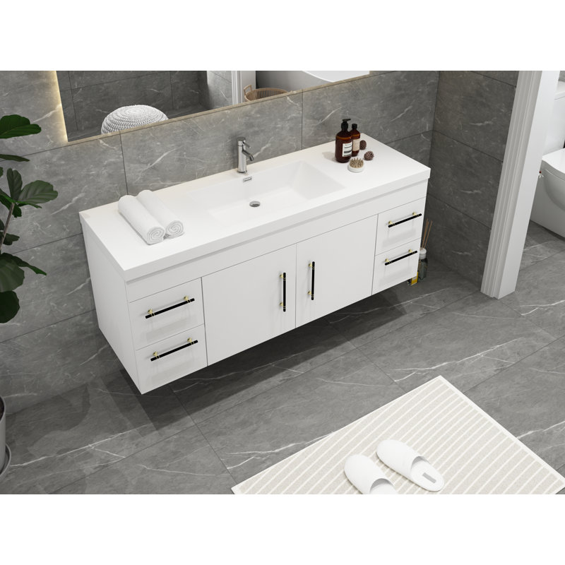 Ensemble de meuble-lavabo simple mural 59 po Romer, Blanc, Noir