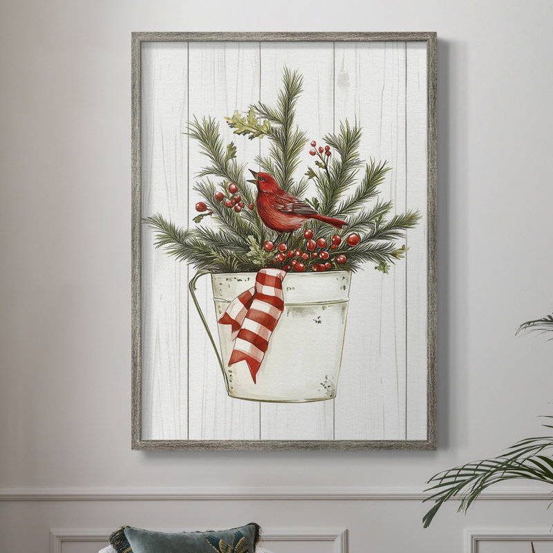 Reproduction encadrée de Noël avec art des fêtes de Noël - Bois massif, H 15 po x l 12 po