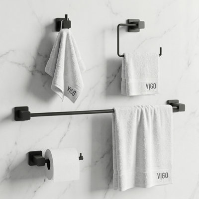 Ensemble de quincaillerie de salle de bain noir mat 4 pièces VIGO avec porte-serviettes 24 po, porte-papier hygiénique, porte-serviettes et crochet