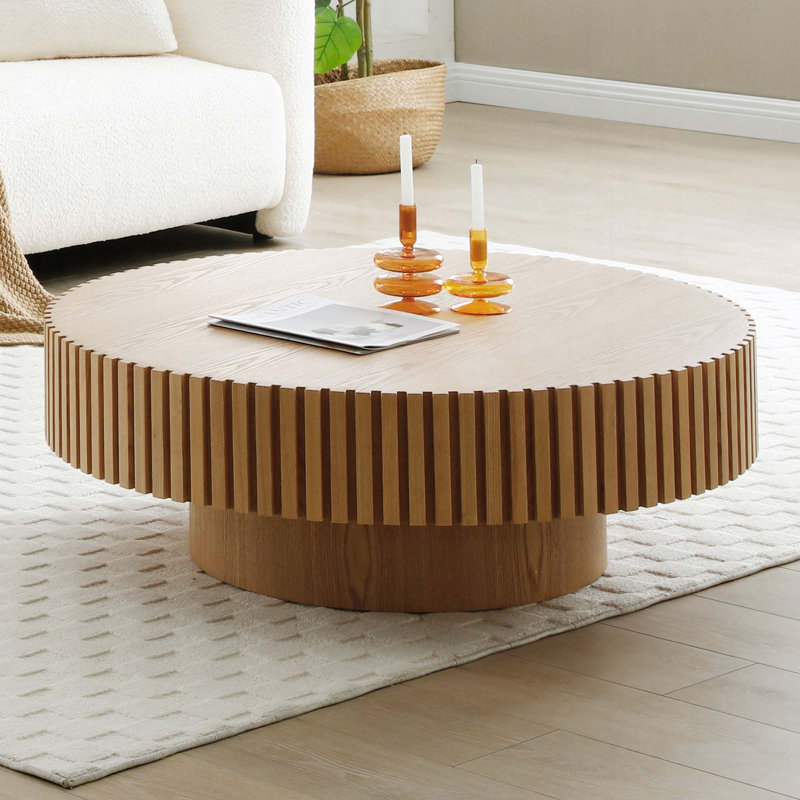 Table basse à piédestal Ansel, Chêne, H 13,77 po x L 35,43 po x l 35,43 po