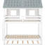 Lit simple superposé avec lit gigogne, fenêtres et toit, blanc et gris, solution pour chambre à coucher confortable et durable