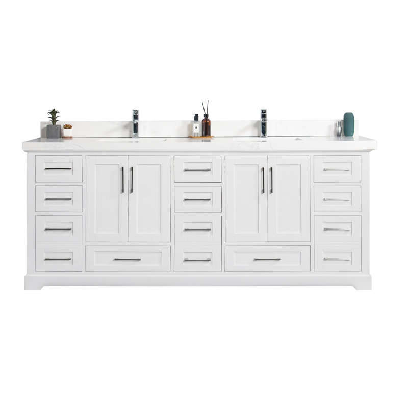 Eser 84'' Double Bathroom Vanity with Top, White, Straight Empira Quartz